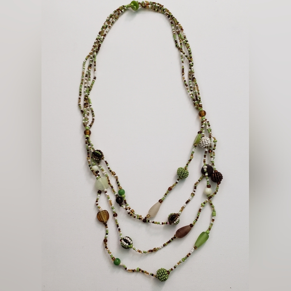 Multistrand Earth Tone Seed Bead Necklace 24"